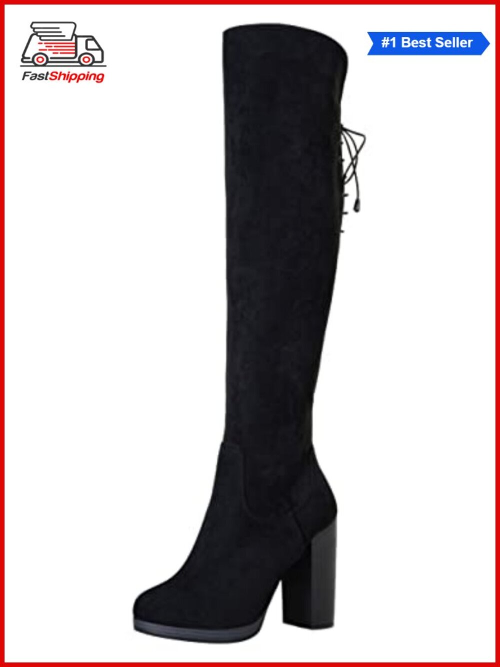 ✨ Vepose Women's Faux Suede Thigh High Chunky Platform Over The Knee Boots